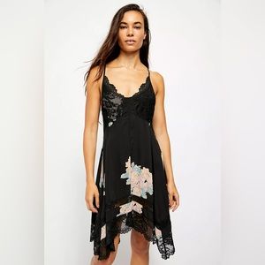 Free People Black Slip Dress with Pastel Floral Accents